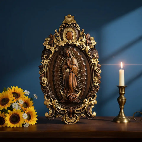 Escultura Nossa Senhora de Guadalupe em Madeira Maciça