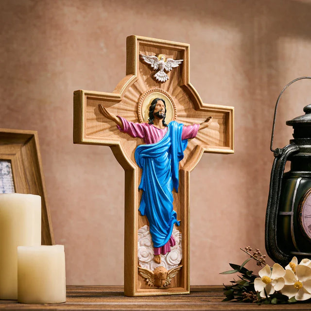 Cruz Ascensão de Cristo em Madeira Pintada à Mão em apresentação adicional