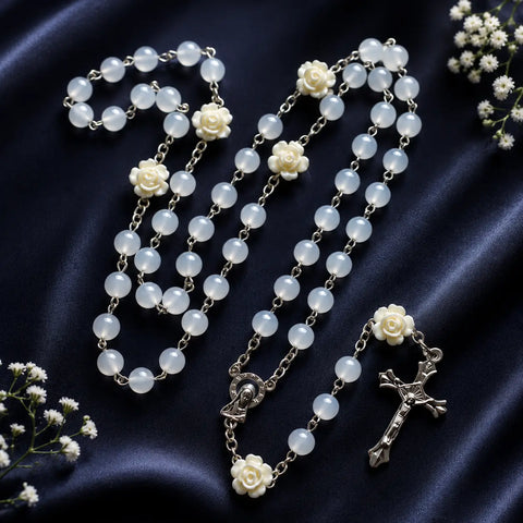 Terço de Nossa Senhora com Contas Brancas