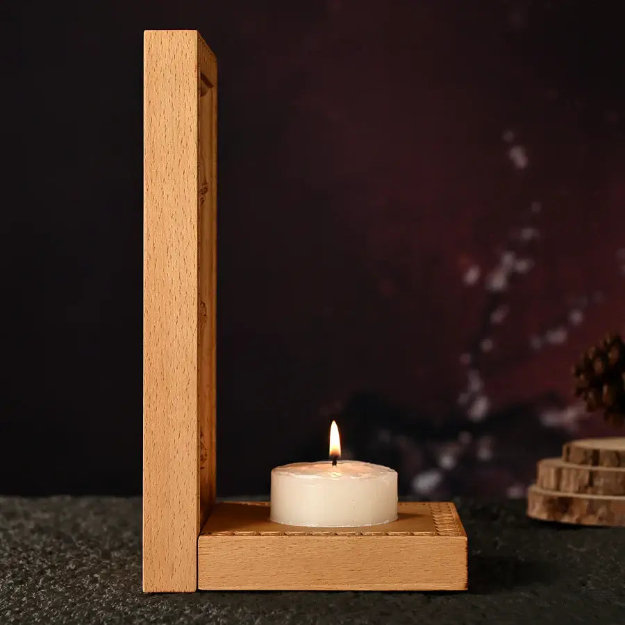 Suporte para Velas em Madeira Três Sagrados Corações