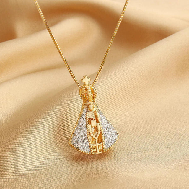 Detalhes do medalhão do Colar Nossa Senhora Aparecida Dupla Face