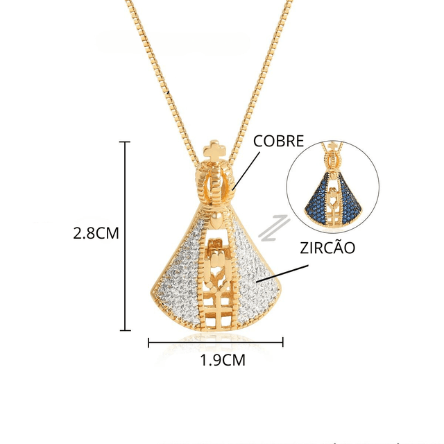 Detalhes religiosos do Colar Nossa Senhora Aparecida Dupla Face