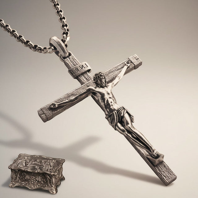 Verso e acabamento do Colar Crucifixo de Jesus Cristo em Prata 925