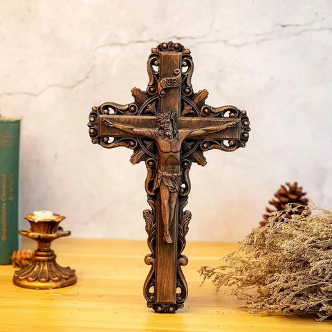 Crucifixo com Jesus para Parede em Madeira Maciça