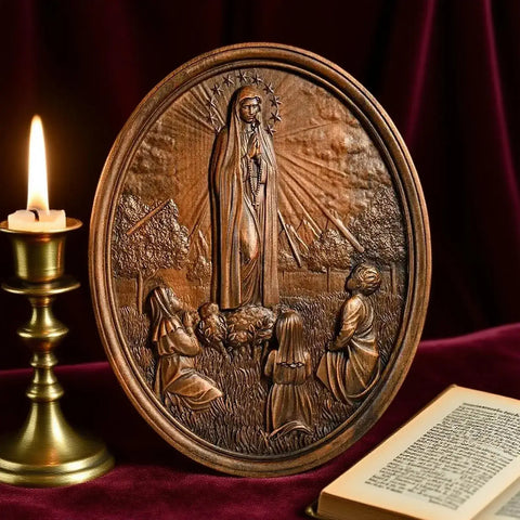 Escultura Nossa Senhora de Fátima em Madeira Maciça
