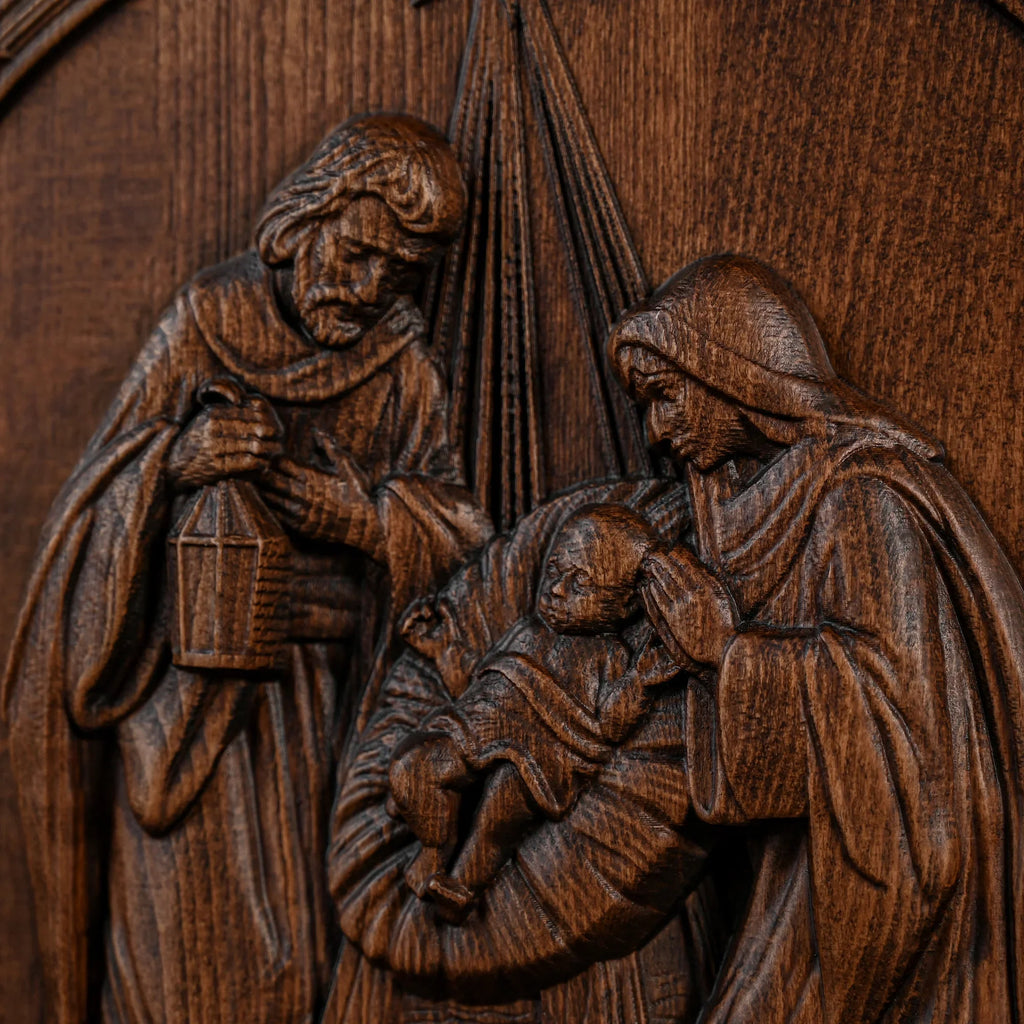 Escultura em Madeira do Presépio com Jesus, Maria e José