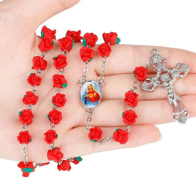 Detalhes das contas do Terço de Nossa Senhora com Rosas