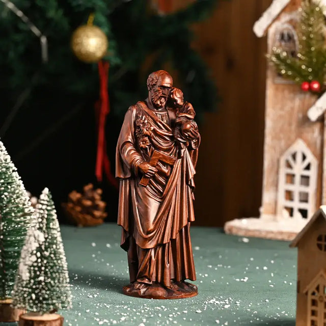Escultura São José com Menino Jesus em Madeira Maciça