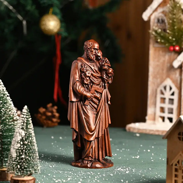 Escultura São José com Menino Jesus em Madeira Maciça com destaque para o acabamento
