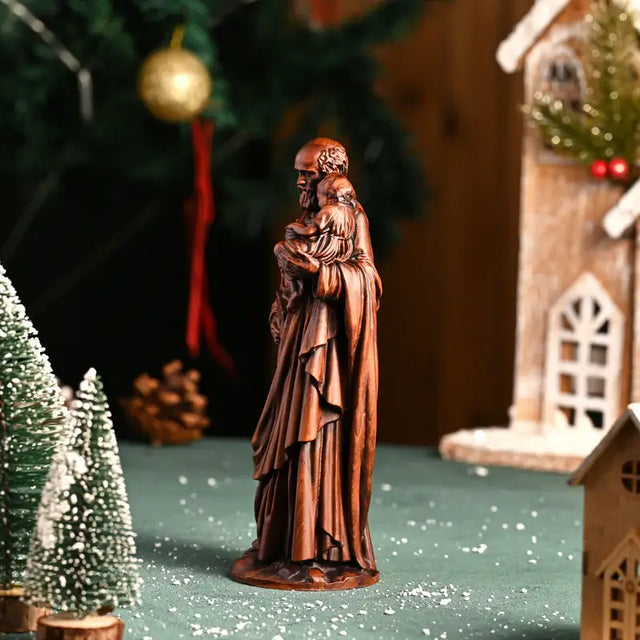 Escultura São José com Menino Jesus em Madeira Maciça com detalhes do relevo