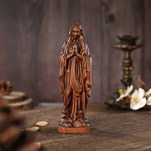 Escultura Nossa Senhora de Lourdes em Madeira Maciça