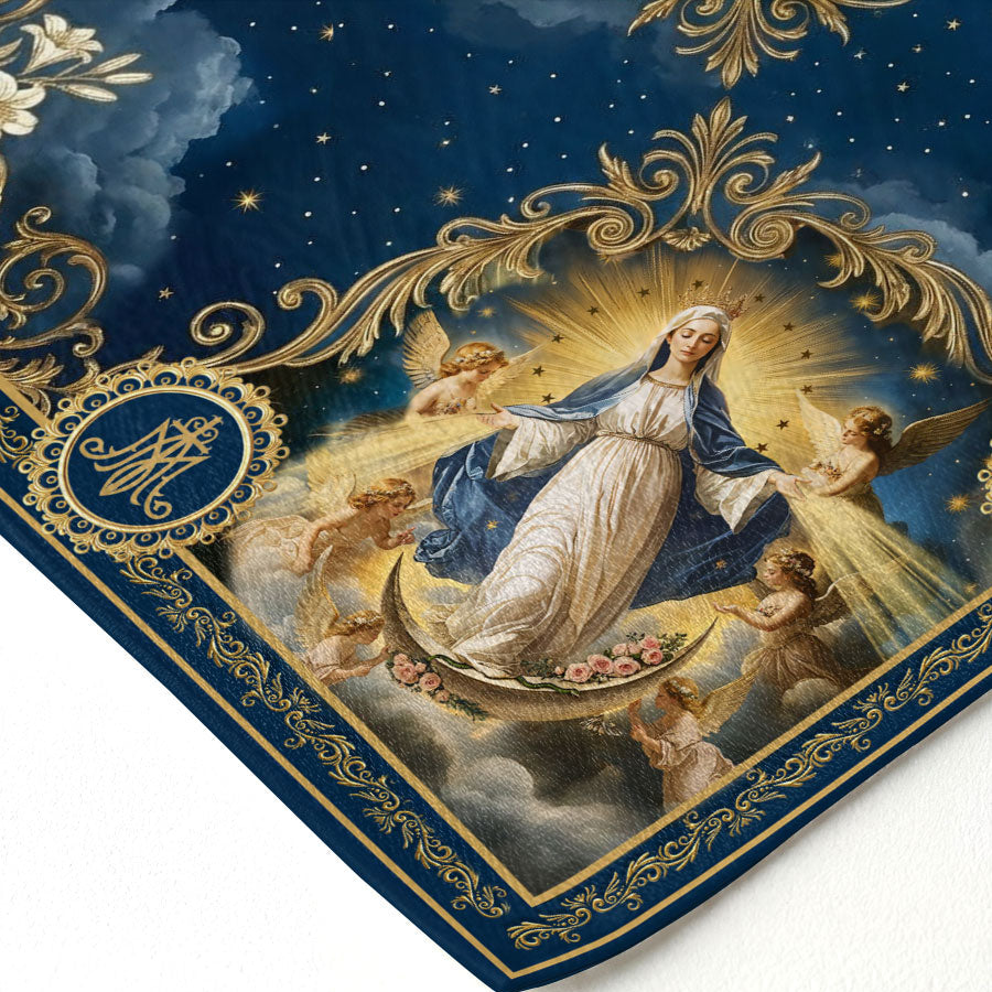 Lenço Católico Quadrado em Seda - Rainha do Céu