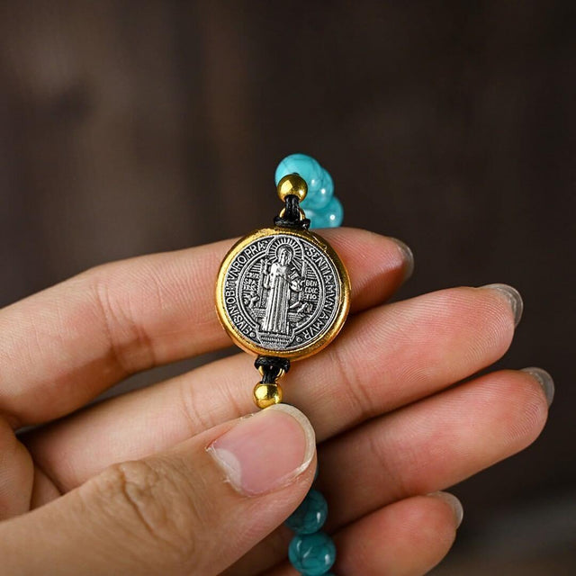 Acabamento e corrente do Pulseira São Bento com Pedra Turquesa