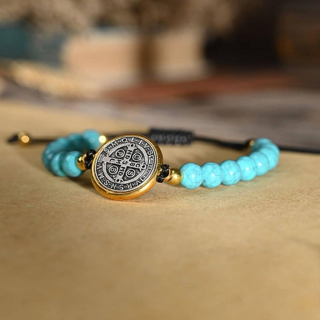 Pulseira São Bento com Pedra Turquesa em apresentação completa