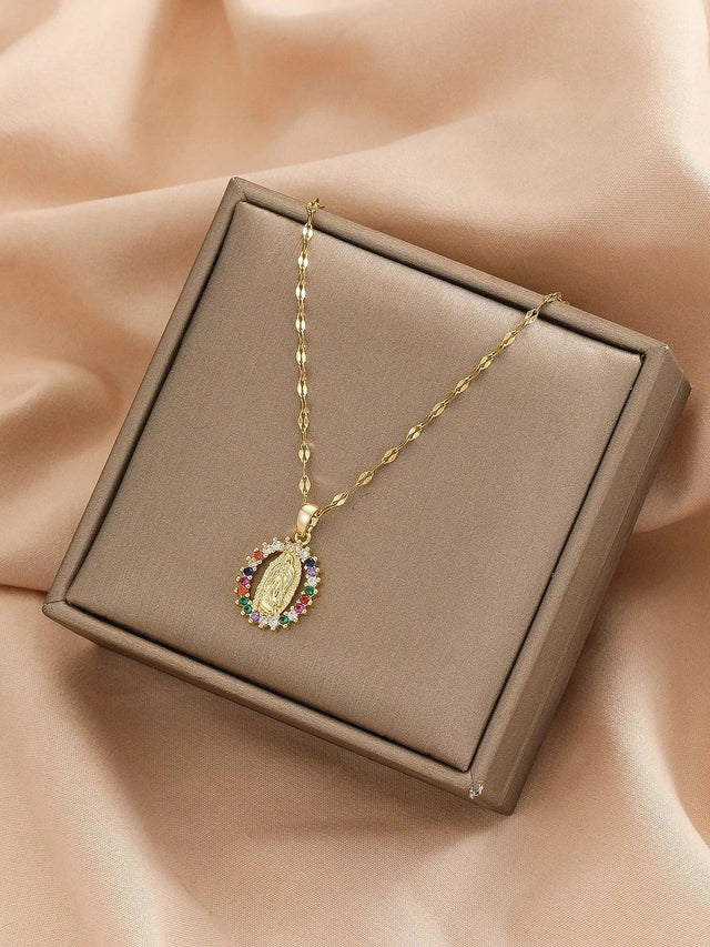 Acabamento e corrente do Colar Nossa Senhora de Guadalupe com Zircônia