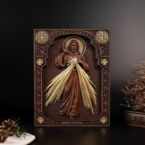 Escultura Jesus Misericordioso em Madeira Maciça
