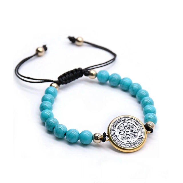 Pulseira São Bento com Pedra Turquesa em outra perspectiva