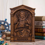 Quadro Sagrado Coração de Jesus em madeira esculpida