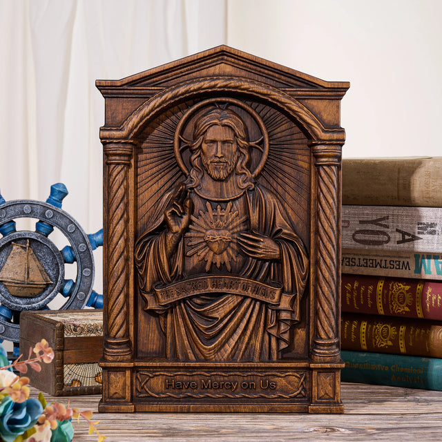 Quadro Sagrado Coração de Jesus em madeira esculpida