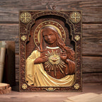 Escultura de Madeira do Imaculado Coração de Maria