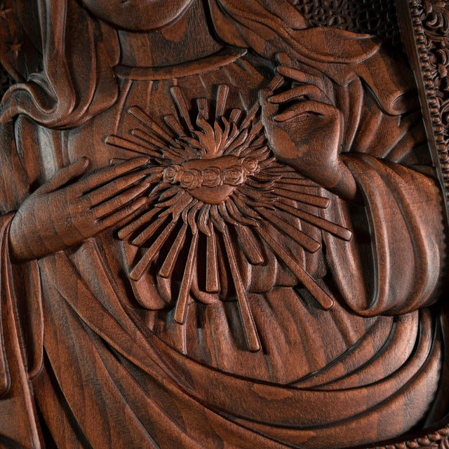 Escultura Imaculado Coração de Maria em Madeira Maciça em apresentação adicional