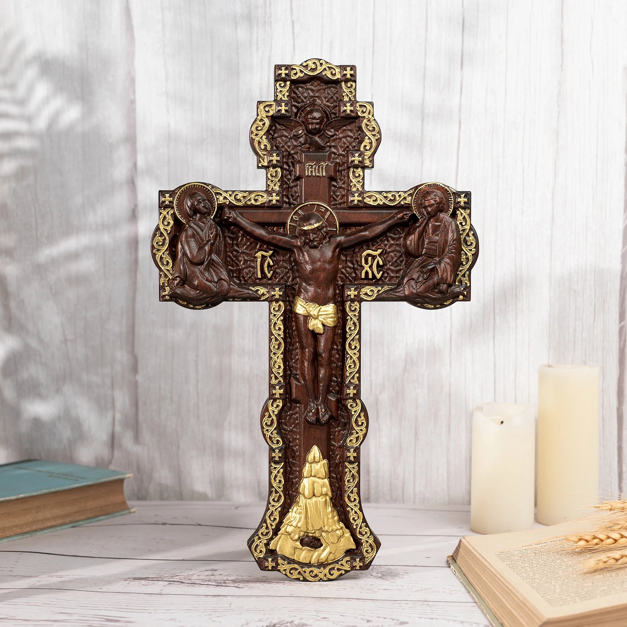 Crucifixo Sacro Ortodoxo Entalhado Para Parede E Altar