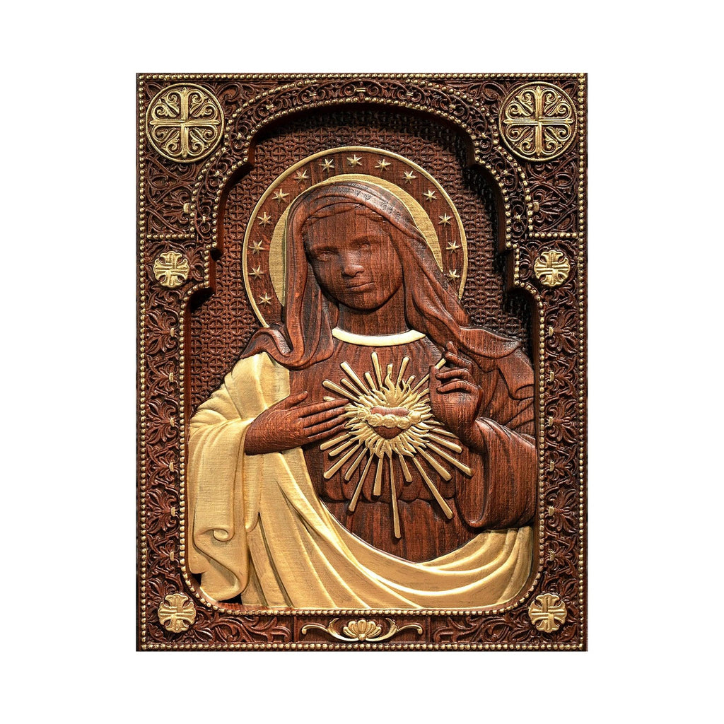 Escultura de Madeira do Imaculado Coração de Maria