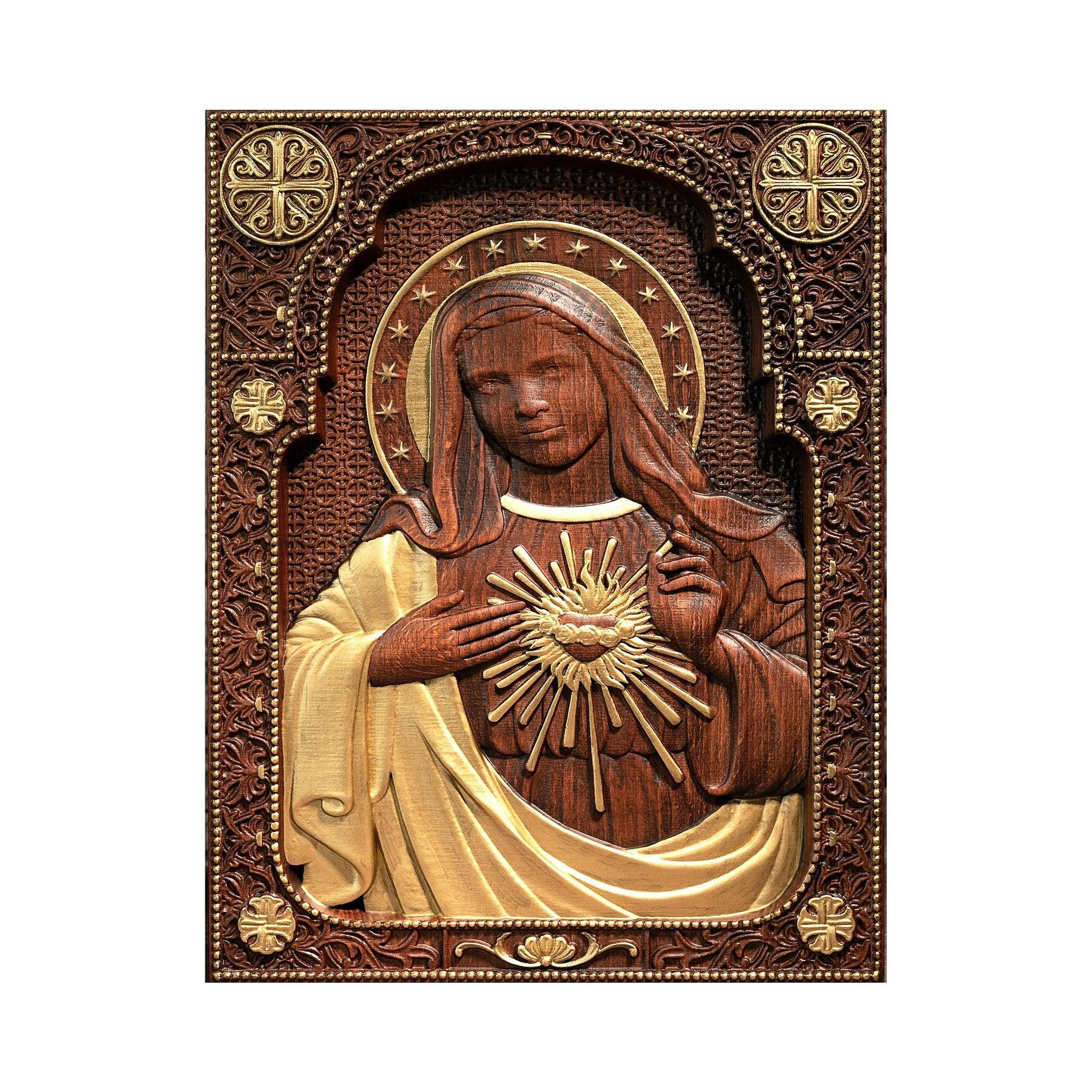 Escultura de Madeira do Imaculado Coração de Maria