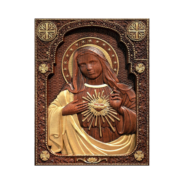 Escultura Imaculado Coração de Maria em Madeira Maciça em outra perspectiva