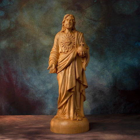 Escultura Sagrado Coração de Jesus em Madeira Maciça