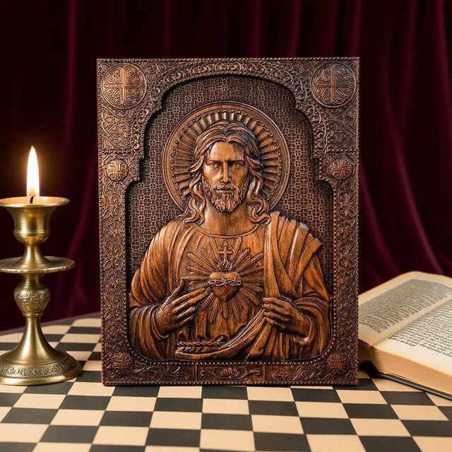 Quadro Sagrado Coração de Jesus em Madeira Maciça em apresentação adicional