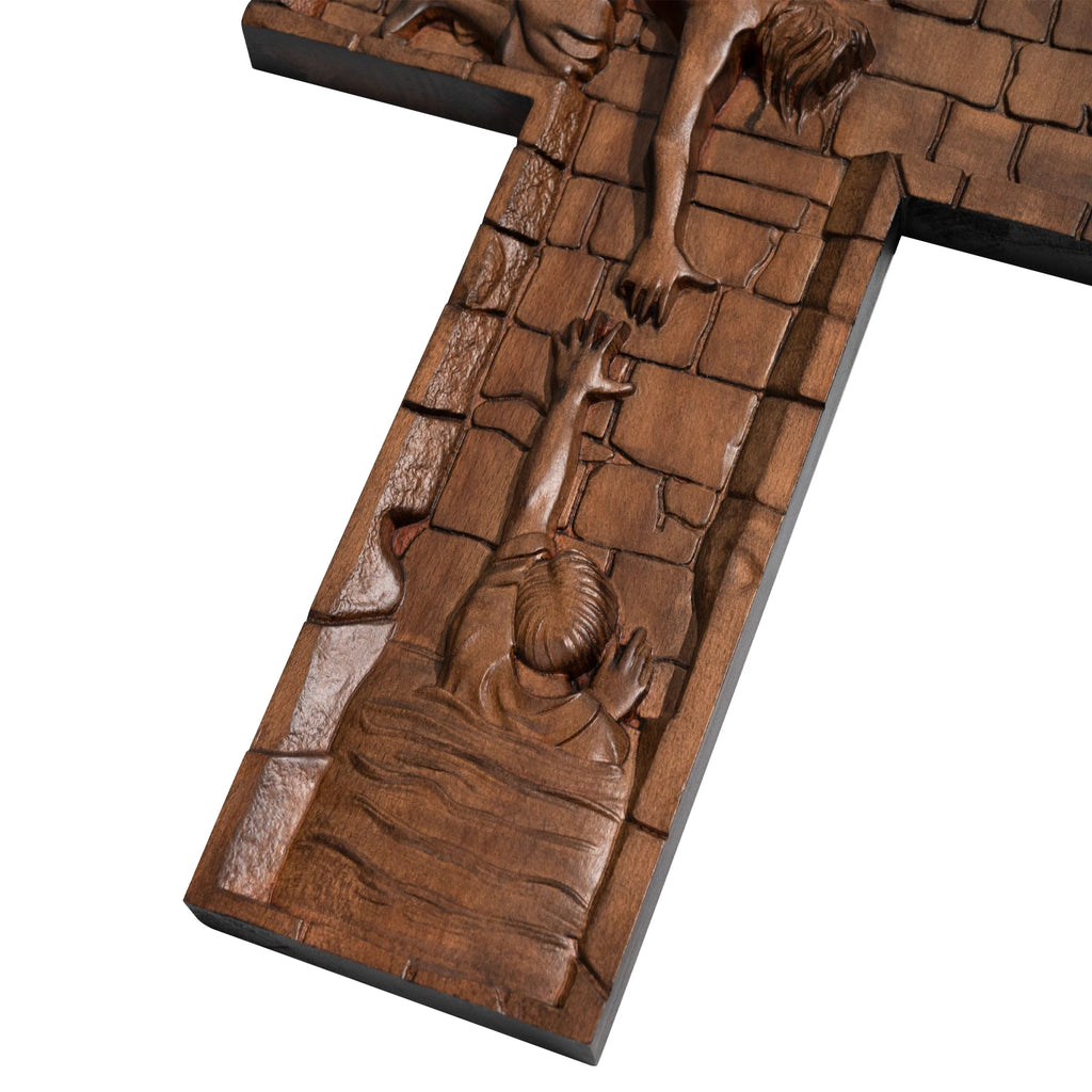 Cruz De Parede Madeira Jesus Salvando Pedro Esculpida À Mão