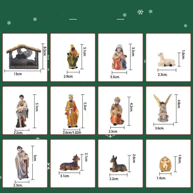 Conjunto de 12 Estátuas para Decoração de Presépio com detalhes da madeira
