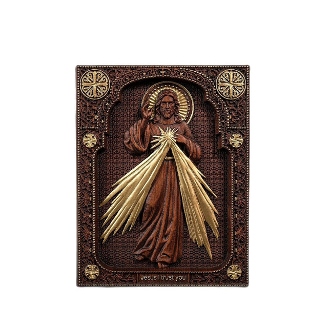 Escultura Jesus Misericordioso em Madeira Maciça com detalhes da madeira