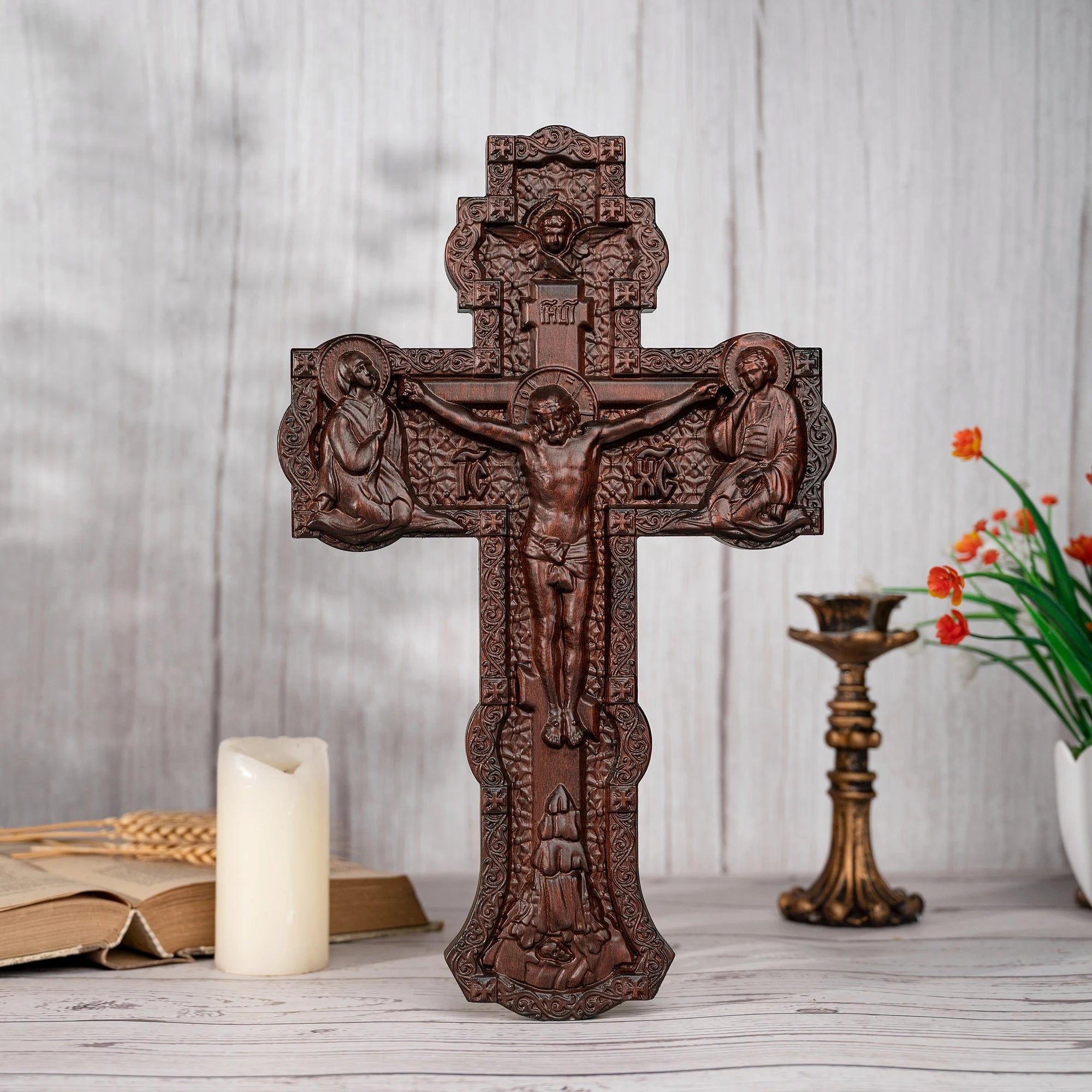 Crucifixo Sacro Ortodoxo Entalhado Para Parede E Altar