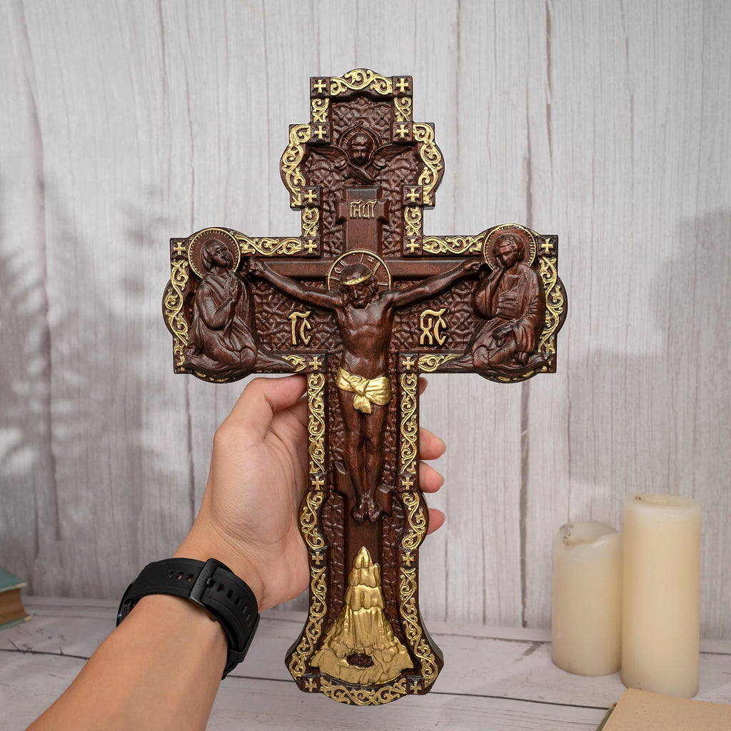 Crucifixo Sacro Ortodoxo Entalhado Para Parede E Altar