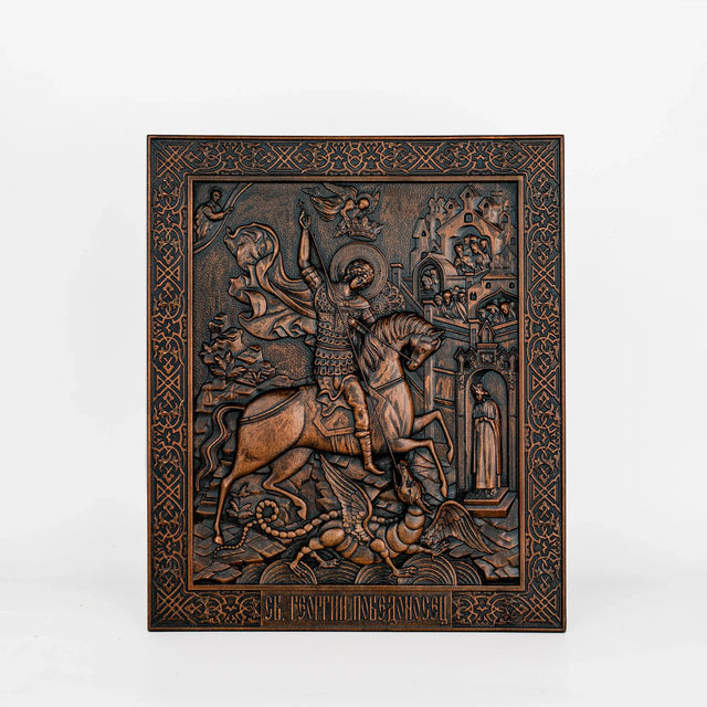 Escultura São Jorge em Madeira Maciça com detalhes da madeira