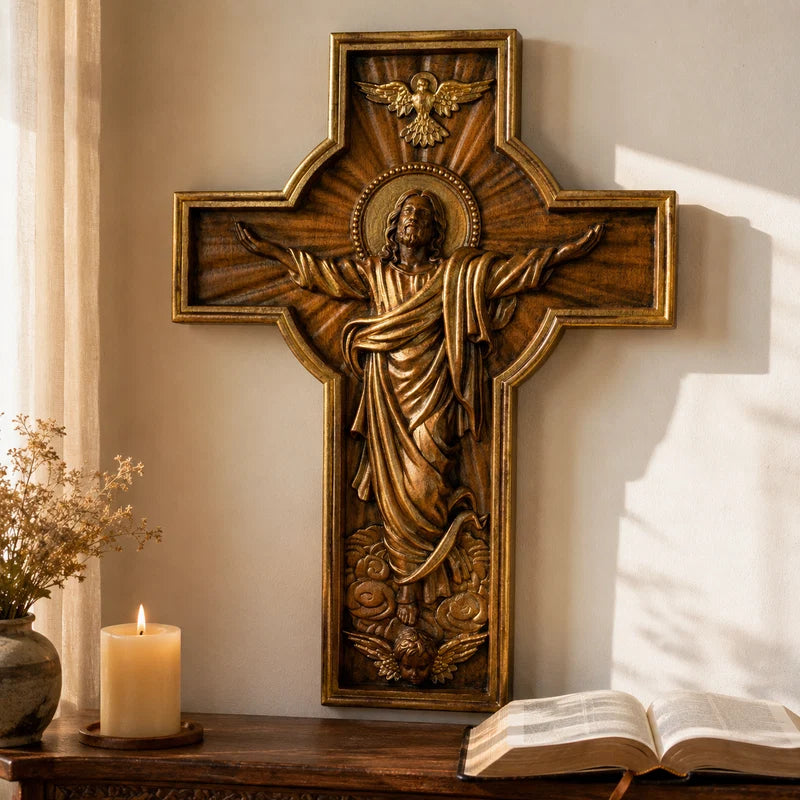 Escultura Ascensão de Jesus Cristo em Madeira Maciça
