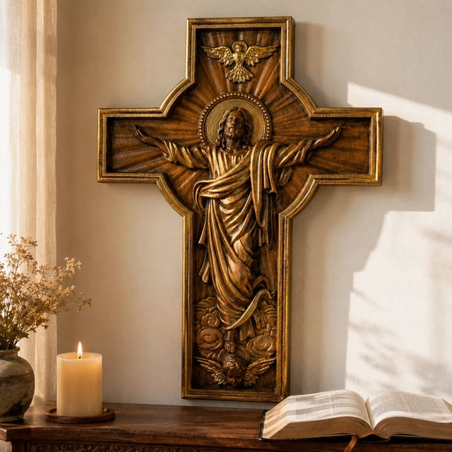 Escultura Ascensão de Jesus Cristo em Madeira Maciça