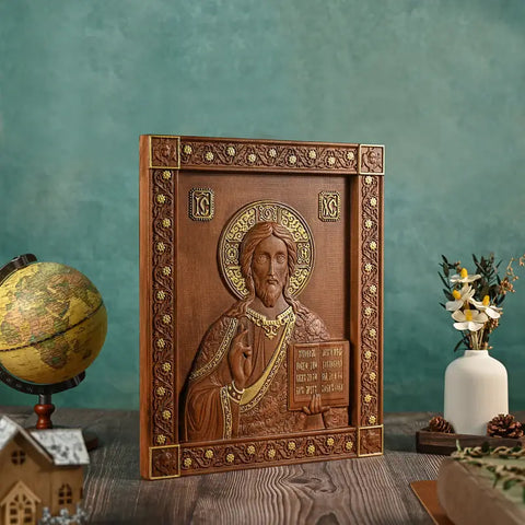 Escultura Cristo Pantocrator em Madeira Maciça