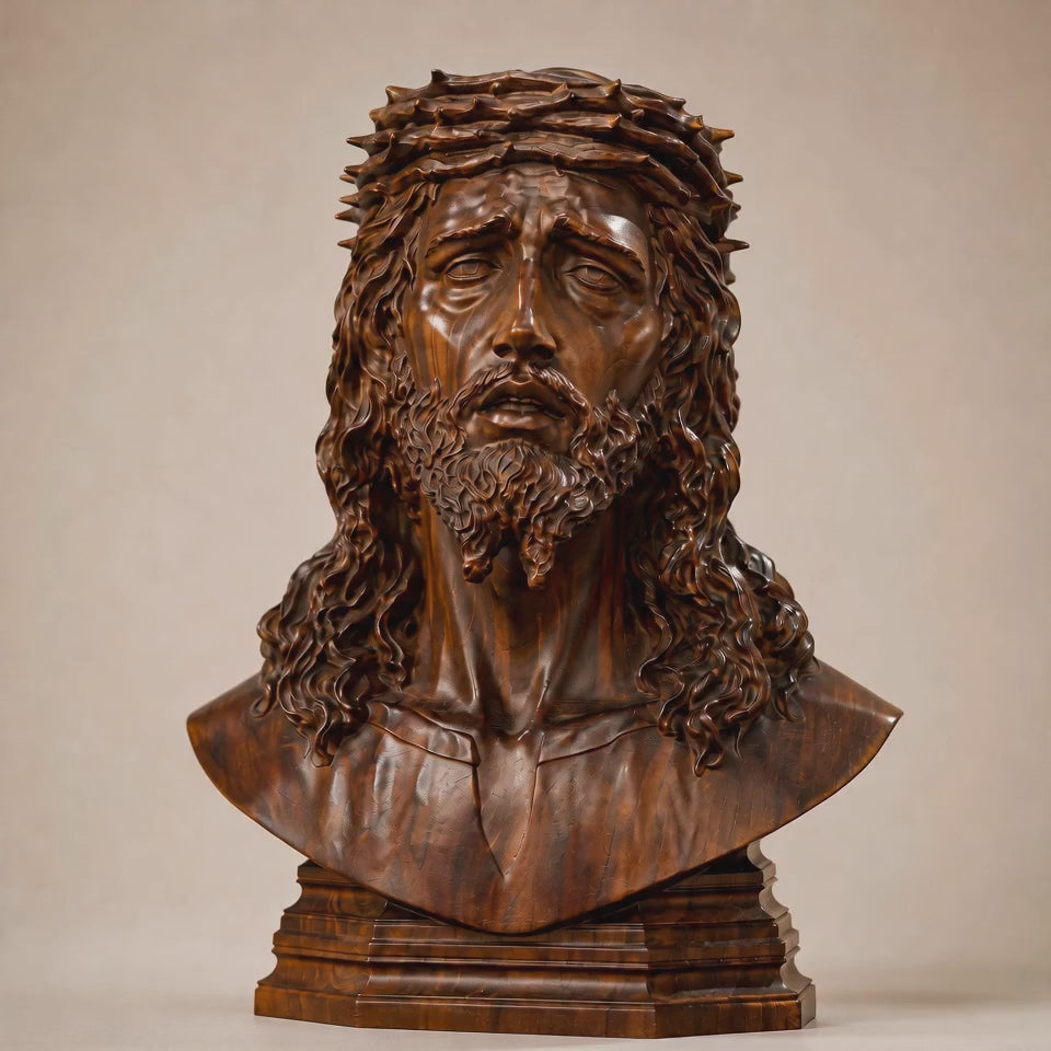 Escultura Jesus Coroado de Espinhos em Madeira Maciça